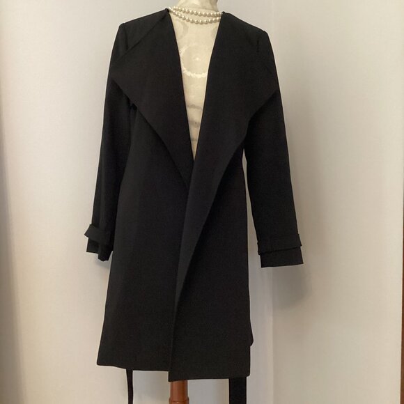 NEW LAUREN RALPH LAUREN CREPE OPEN-FRONT BELTED COAT BLACK S CLASSIC LUXURY - Picture 6 of 7